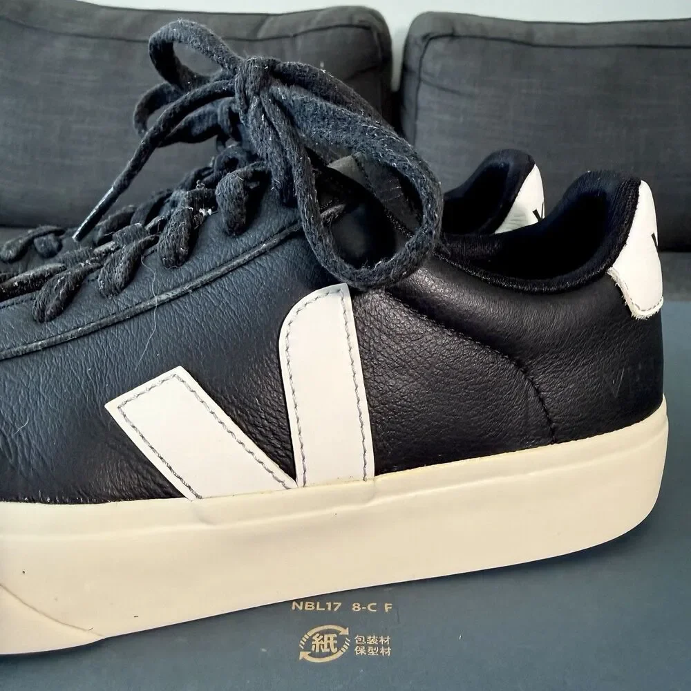 VEJA Campo Black White Leather Low Casual Shoes Sneaker Women's Size 7